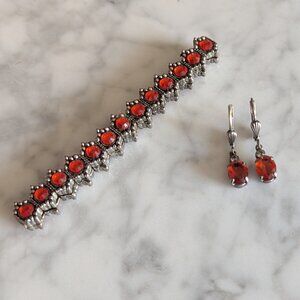 Orange & Silver CZ Earrings and Stretch Bracelet